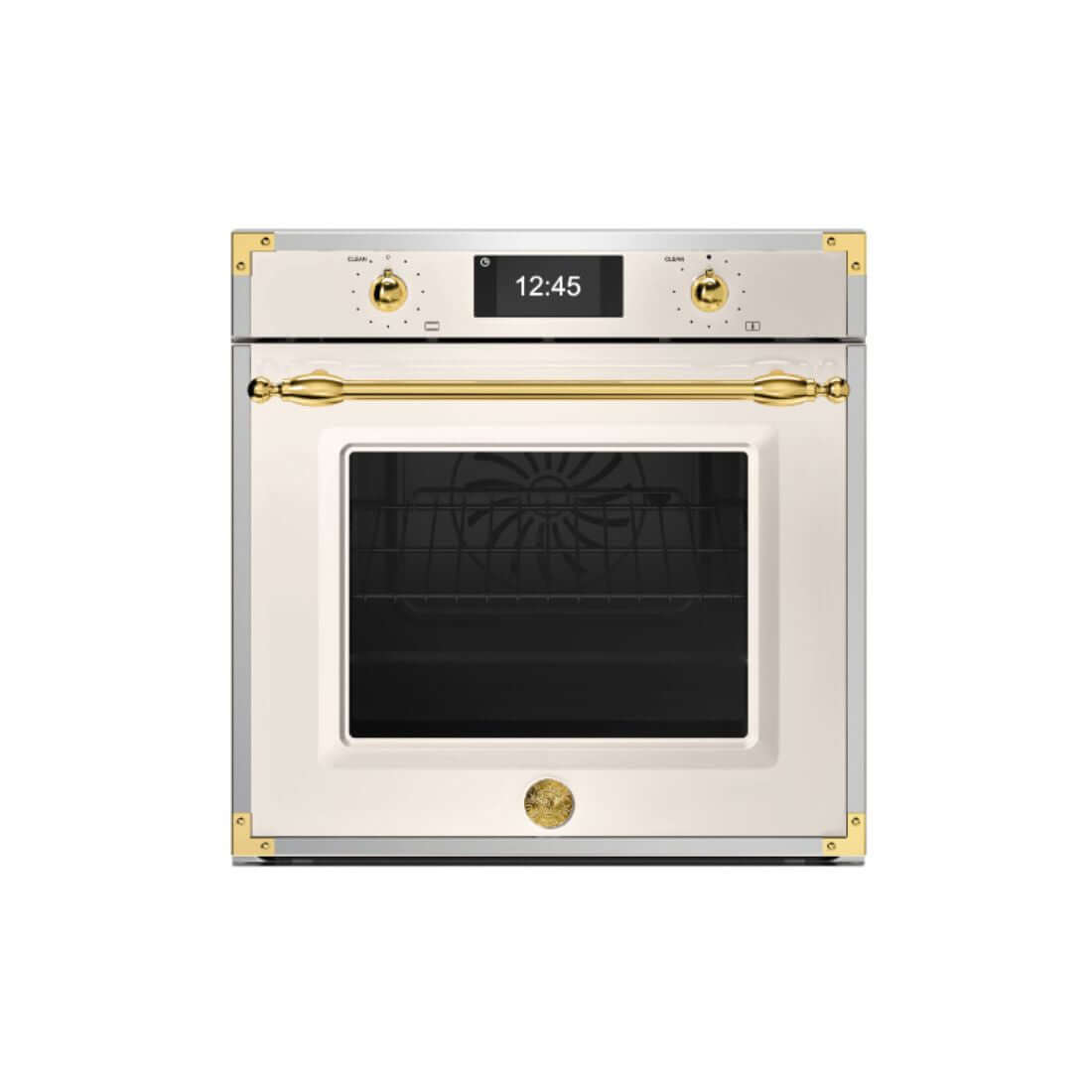 Forno Bertazzoni Heritage Elétrico a Vapor 76 Litros Marfim 60cm - forno elétrico de embutir marfim com acabamento dourado, porta de vidro e painel digital